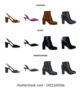 Vector illustration of footwear and woman symbol. Collection of footwear and foot vector icon for stock.