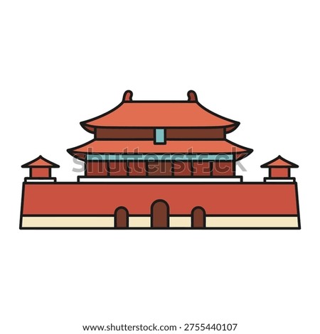 Vector illustration of the Forbidden City palace icon representing Chinese imperial heritage in flat design style with uniform stroke.