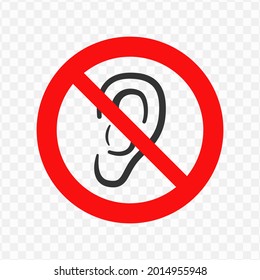 Vector illustration of forbidden to listen icon in dark color and transparent background(png)