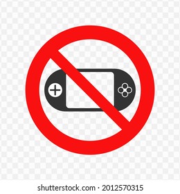 Vector illustration of forbidden to play games icon in dark color and transparent background(png)