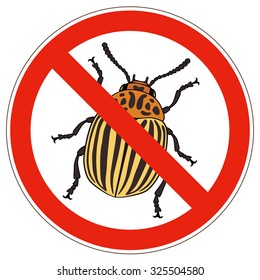 Vector illustration of forbidden sign with colorado beetle isolated on white background