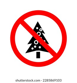 Vector illustration. Forbidden signs set. Christmas tree is prohibited on white background..eps