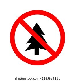 Vector illustration. Forbidden signs set. Christmas tree is prohibited on white background