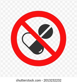 Vector illustration of forbidden to take pills icon in dark color and transparent background(png)