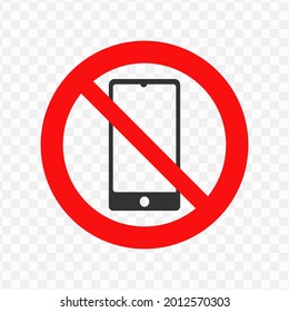 Vector illustration of forbidden to turn on the smartphone icon in dark color and transparent background(png)