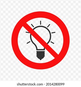 Vector illustration of forbidden to turn on the light icon in dark color and transparent background(png)