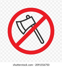 Vector illustration of forbidden to use ax icon in dark color and transparent background(png).