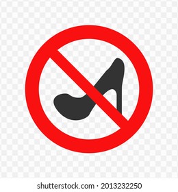 Vector illustration of forbidden to wear high heel icon in dark color and transparent background(png)