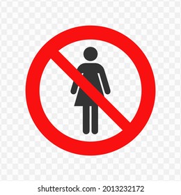 Vector illustration of forbidden for woman icon in dark color and transparent background(png)