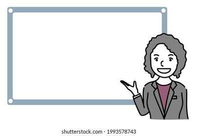 Vector Illustration Of Foreign Female Business Person Explaining Something
