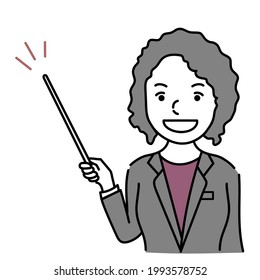 Vector Illustration Of Foreign Female Business Person Explaining Something
