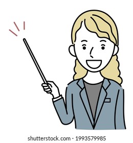 Vector Illustration Of Foreign Female Business Person Explaining Something
