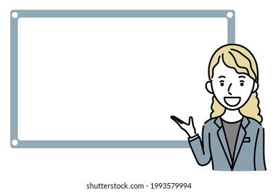 Vector Illustration Of Foreign Female Business Person Explaining Something
