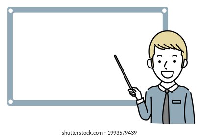 Vector Illustration Of Foreign Male Business Person Explaining Something
