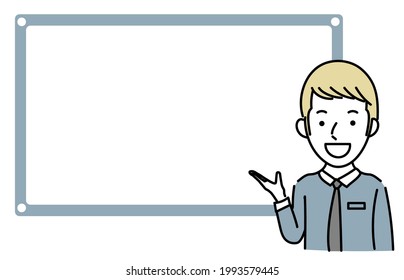 Vector Illustration Of Foreign Male Business Person Explaining Something
