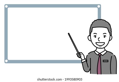 Vector Illustration Of Foreign Male Business Person Explaining Something
