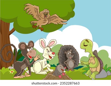 vector illustration of forest animal talking