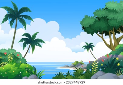 vector illustration of forest with beach background
