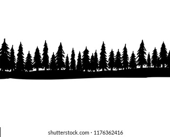 Vector illustration Forest of Christmas fir trees silhouette. Coniferous spruce panorama. Park of evergreen wood. Vector on white background