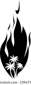 Vector illustration of forest fire logo. Palm trees on fire silhouette.