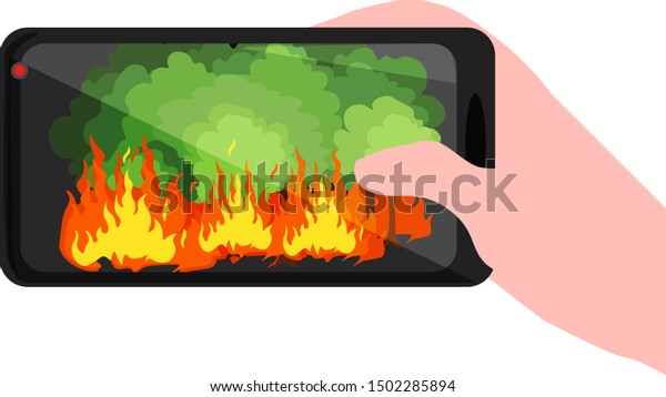 現代の装置のタッチスクリーンに森林の炎のベクターイラスト 野生生物