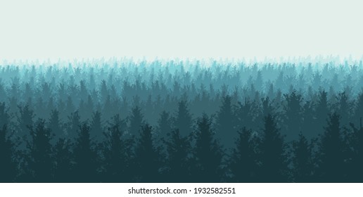 Vector illustration of a forest with fog 