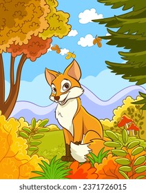 vector illustration of forest and fox