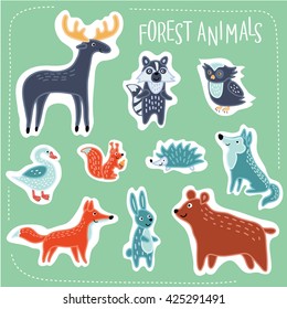 Vector illustration of Forest  funny cartoon animals set