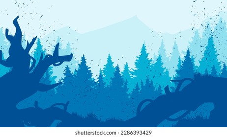 
vector illustration of forest landscape with fallen trees
