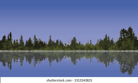 vector illustration with forest landscape and lake