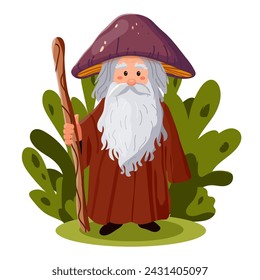 vector illustration of forest mushroom, forest ranger, cartoon, flat