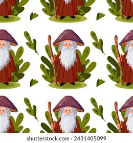 vector illustration of forest mushroom, forest ranger, cartoon, flat