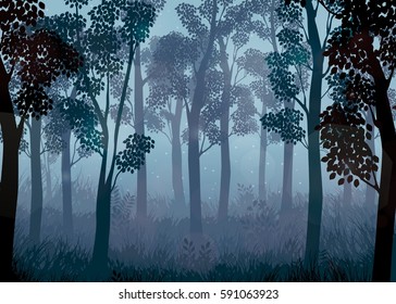 Vector illustration of Forest at night background