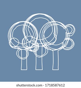 Vector illustration, Forest on blue background ( lines and curves )