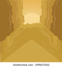 Vector illustration of a forest in a forest on a sunbeam background