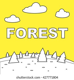 Vector illustration of a forest on a yellow background