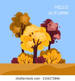 Vector illustration of forest or park in trendy flat style in the autumn.