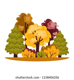 Vector illustration of forest or park in trendy flat style in the autumn.