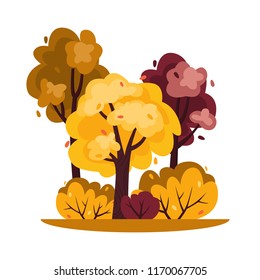Vector illustration of forest or park in trendy flat style in the autumn.