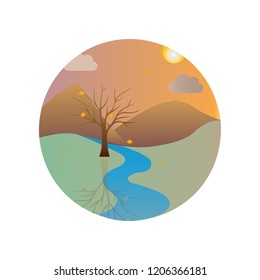 Vector illustration of forest or park in trendy flat style in the autumn.