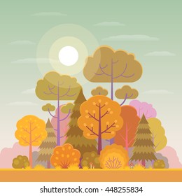 Vector illustration of forest or park in trendy flat style in the autumn.
