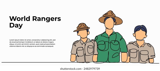 Ilustración vectorial de Forest ranger.Moderno piso en estilo de línea continua.
