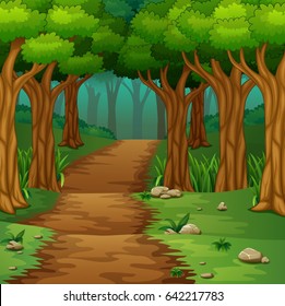 Vector illustration of Forest scene with dirt road