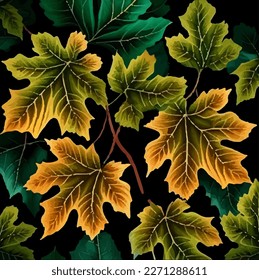 Vector illustration of forest tree leaves on a dark background