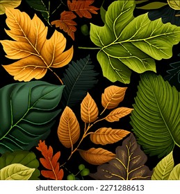 Vector illustration of forest tree leaves on a dark background