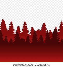 Vector illustration of forest tree line silhouette on transparent background