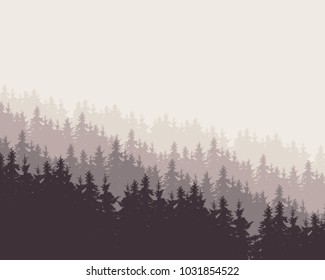 vector illustration of a forest under a gray sky, layered