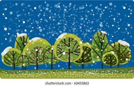 Vector illustration of forest in winter.