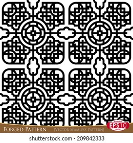 Vector illustration of forged metal fence seamless pattern.