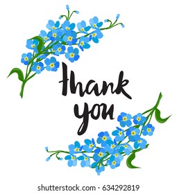vector illustration of forget me not flowers thank you card.